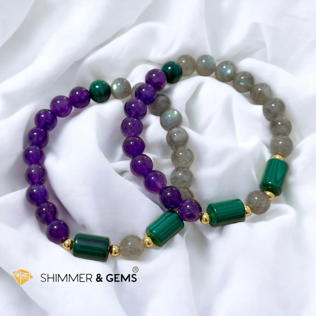 Focus & Calming Bracelet for Men (Amethyst, Malachite & Labradorite 8mm)
