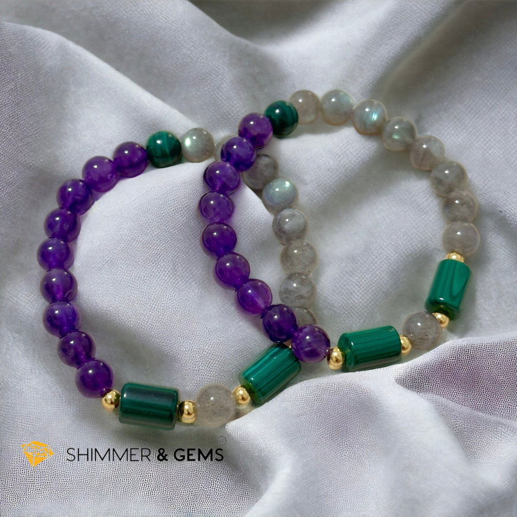 Focus & Calming Bracelet for Men (Amethyst, Malachite & Labradorite 8mm)