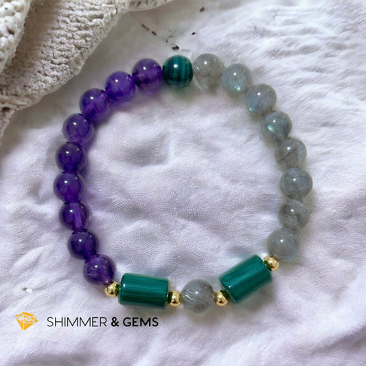 Focus & Calming Bracelet for Men (Amethyst, Malachite & Labradorite 8mm)