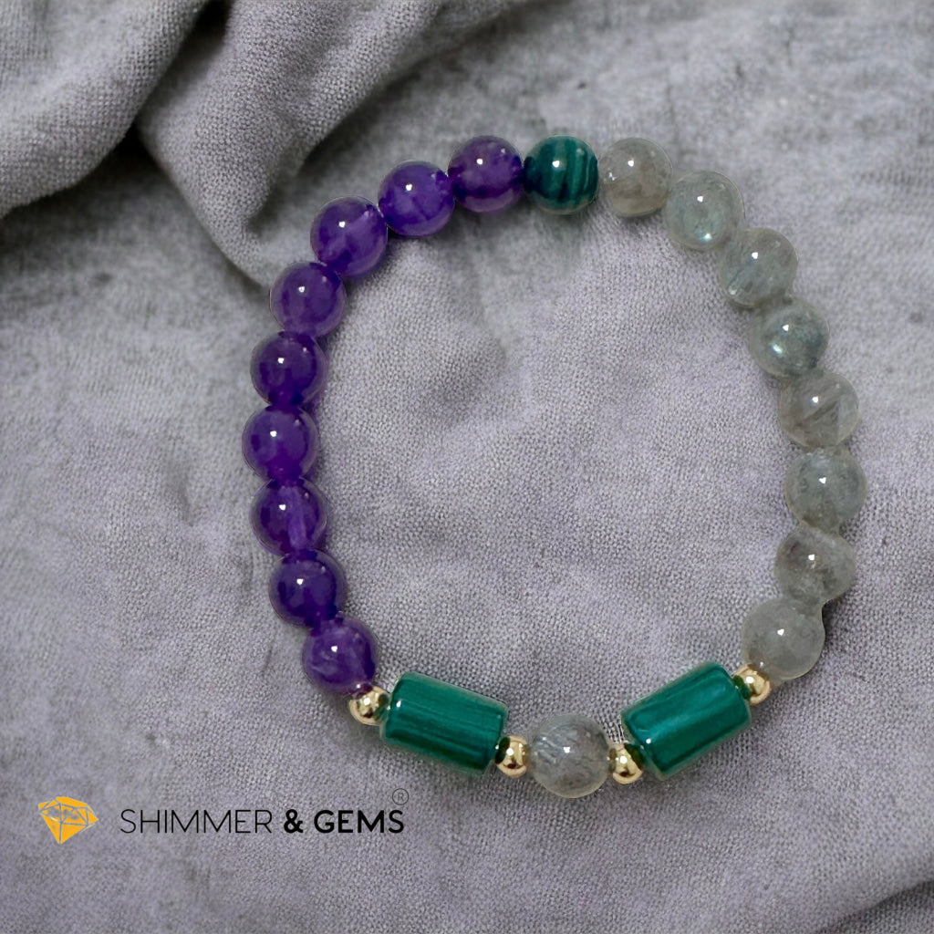 Focus & Calming Bracelet for Men (Amethyst, Malachite & Labradorite 8mm)