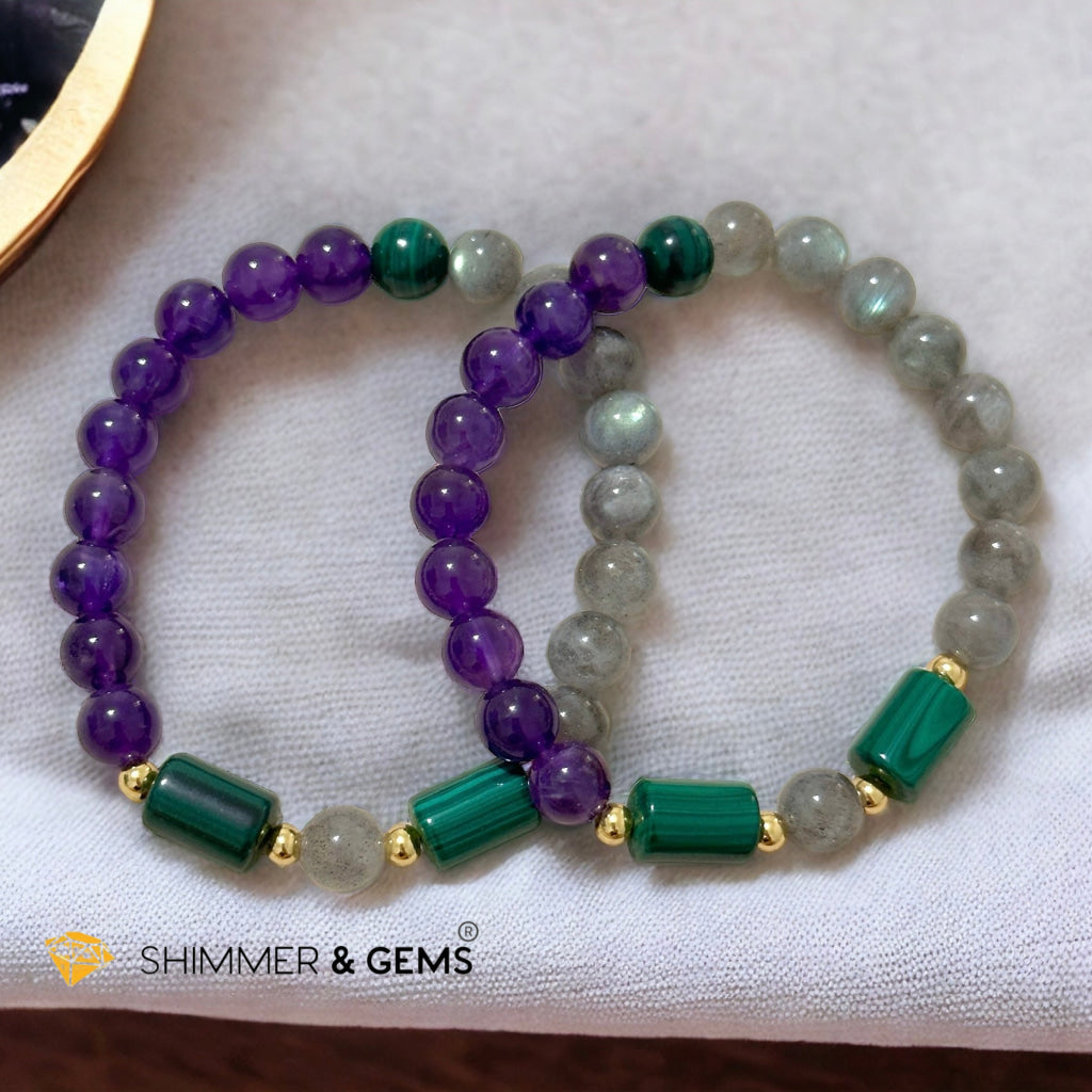 Focus & Calming Bracelet for Men (Amethyst, Malachite & Labradorite 8mm)