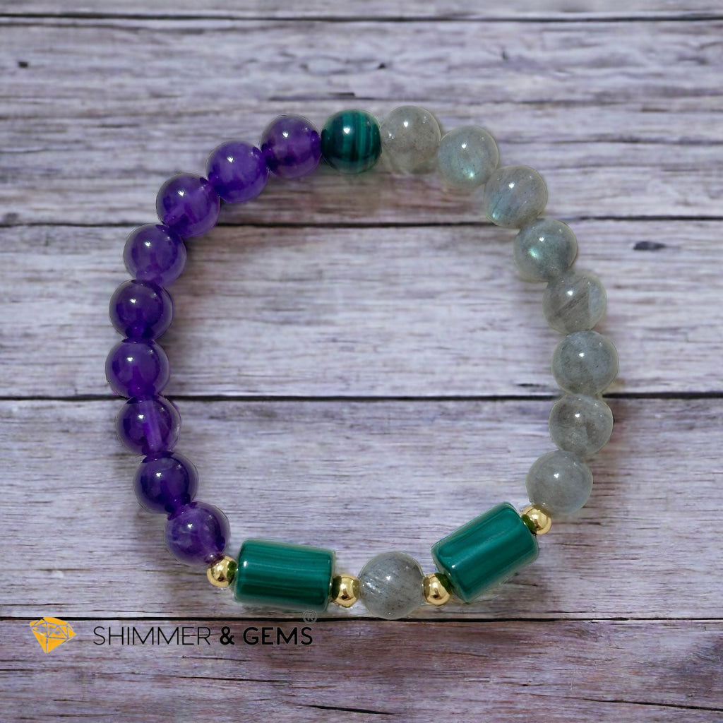 Focus & Calming Bracelet for Men (Amethyst, Malachite & Labradorite 8mm)