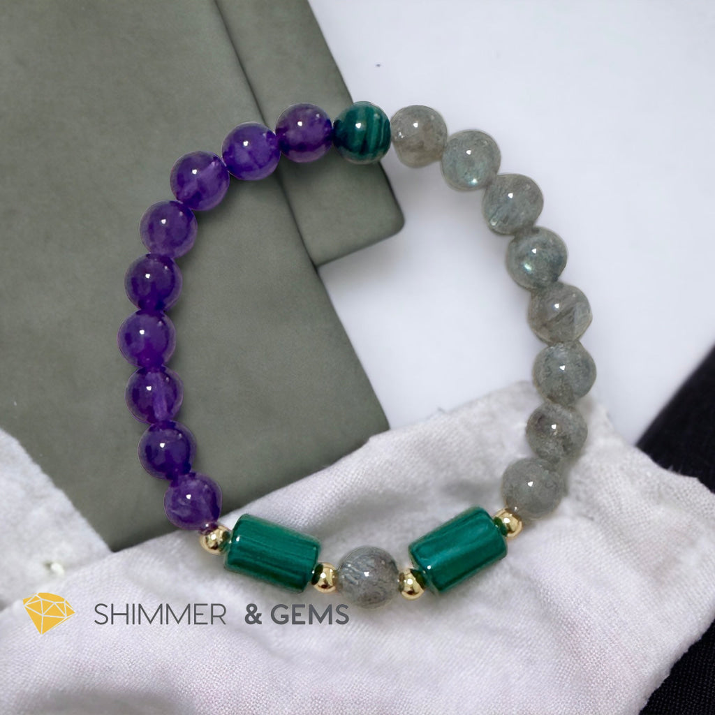 Focus & Calming Bracelet for Men (Amethyst, Malachite & Labradorite 8mm)