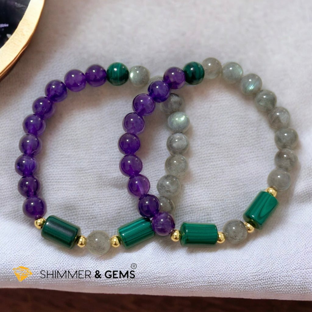 Focus & Calming Bracelet for Men (Amethyst, Malachite & Labradorite 8mm)