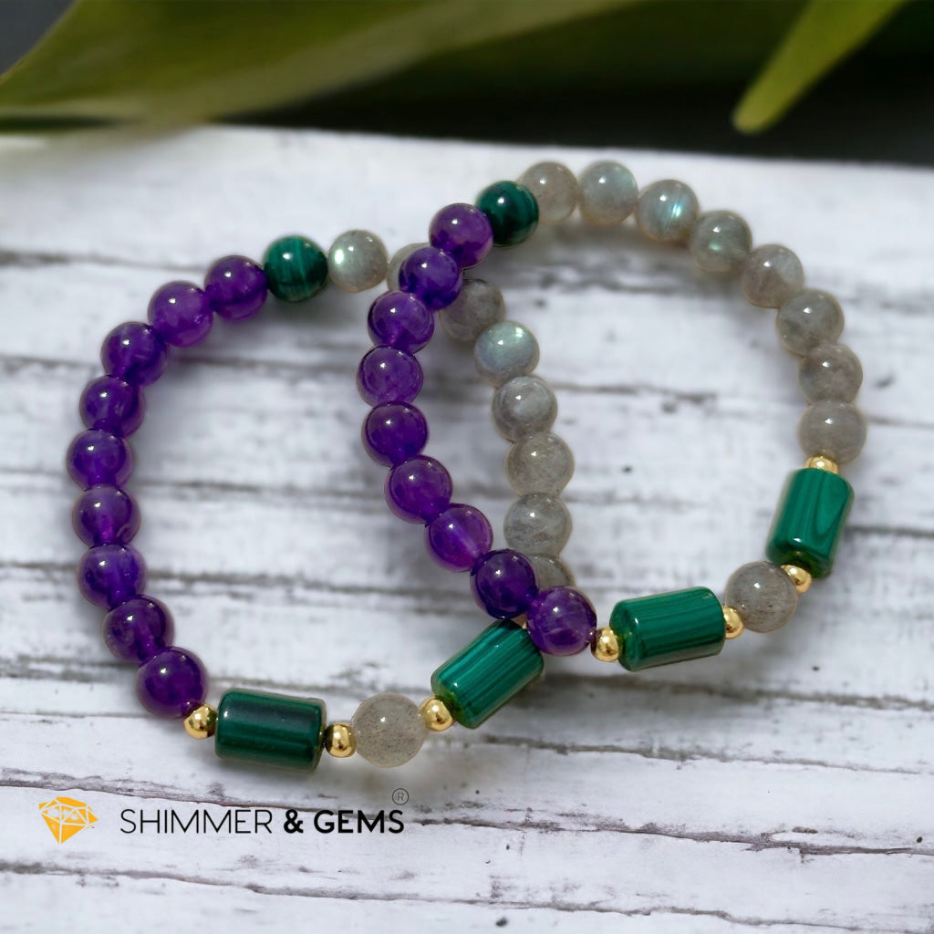 Focus & Calming Bracelet for Men (Amethyst, Malachite & Labradorite 8mm)
