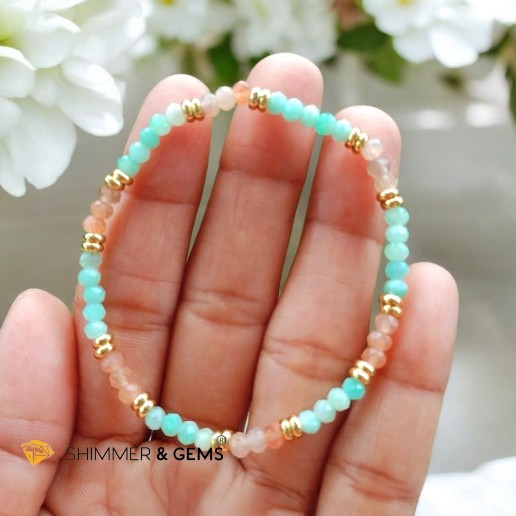 Fortune Booster Bracelet (Gold Spot Sunstone & Emerald 3x4mm Rondelle) with Stainless Steel Beads