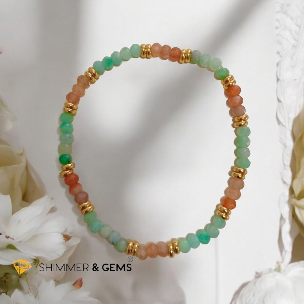 Fortune Booster Bracelet (Gold Spot Sunstone & Emerald 3x4mm Rondelle) with Stainless Steel Beads