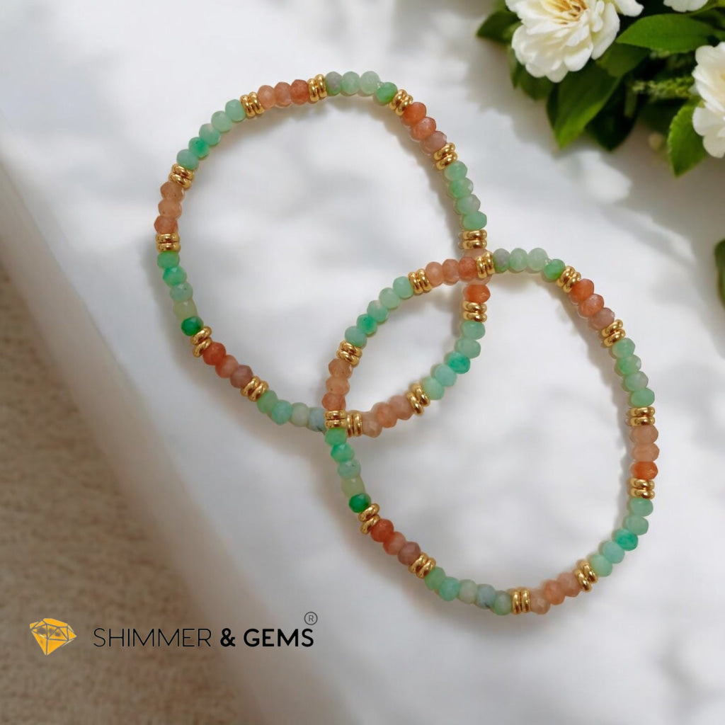 Fortune Booster Bracelet (Gold Spot Sunstone & Emerald 3x4mm Rondelle) with Stainless Steel Beads