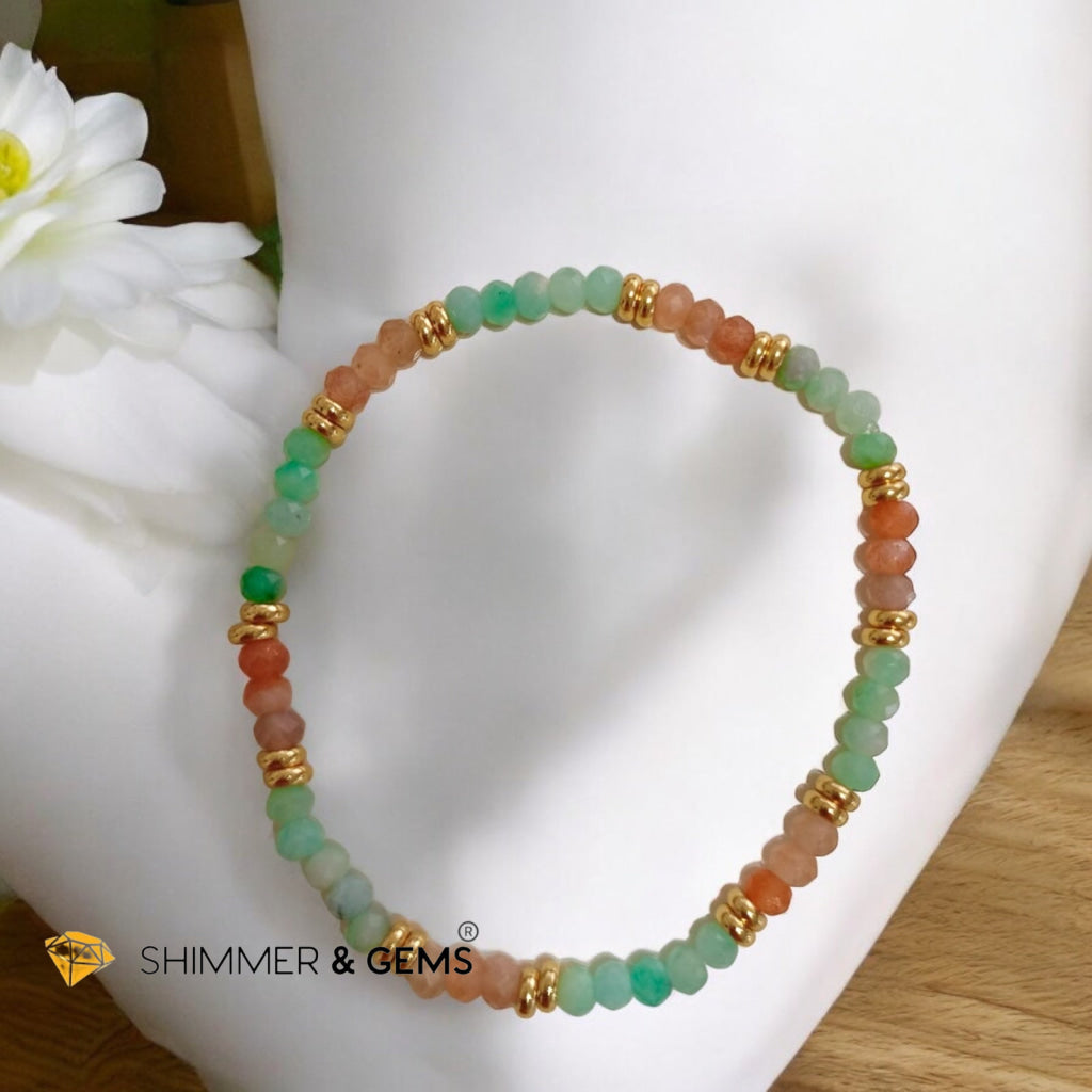 Fortune Booster Bracelet (Gold Spot Sunstone & Emerald 3x4mm Rondelle) with Stainless Steel Beads