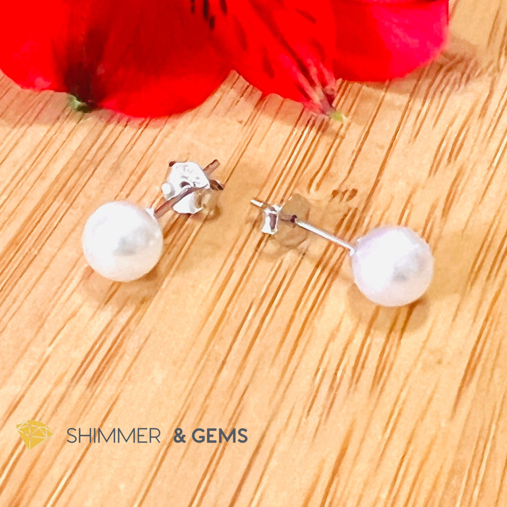 Freshwater Pearl 6Mm Round Earrings 925 Silver (Aa Grade)