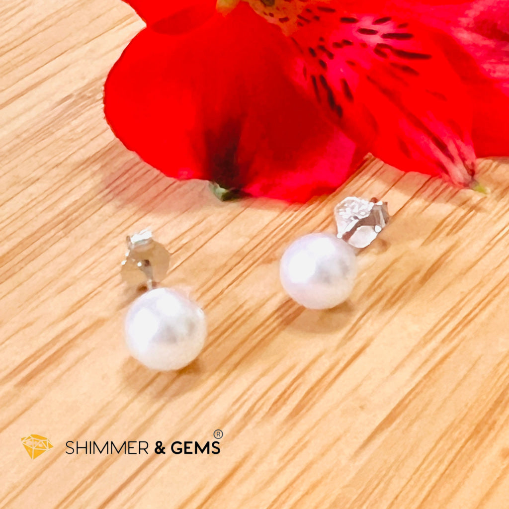 Freshwater Pearl 6Mm Round Earrings 925 Silver (Aa Grade)