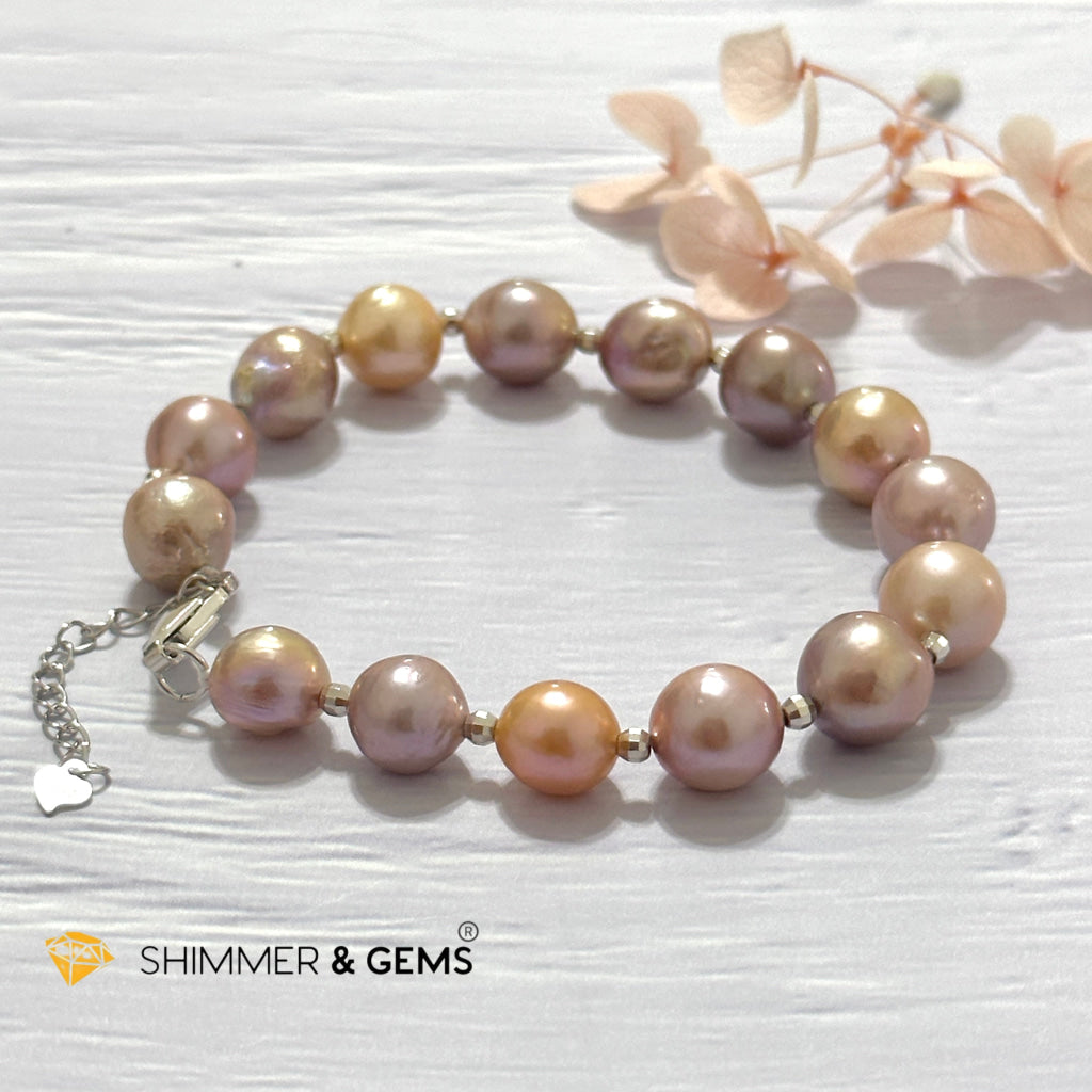 Freshwater Pearl 9-10mm Baroque Mixed Colour 925 Silver Bracelet (adjustable) AAGrade