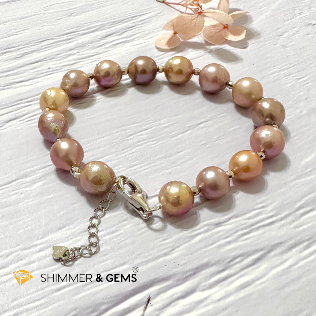 Freshwater Pearl 9-10mm Baroque Mixed Colour 925 Silver Bracelet (adjustable) AAGrade