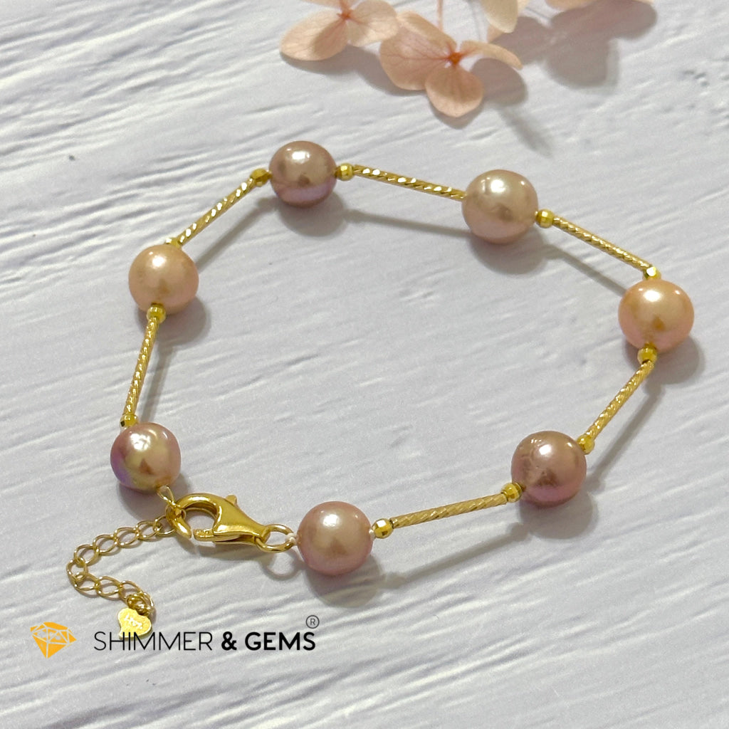 Freshwater Pearl 9-10mm Baroque Mixed Colour 925 Silver Gold Bracelet (adjustable) AAGrade