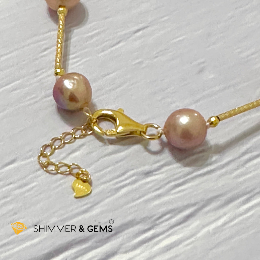 Freshwater Pearl 9-10mm Baroque Mixed Colour 925 Silver Gold Bracelet (adjustable) AAGrade