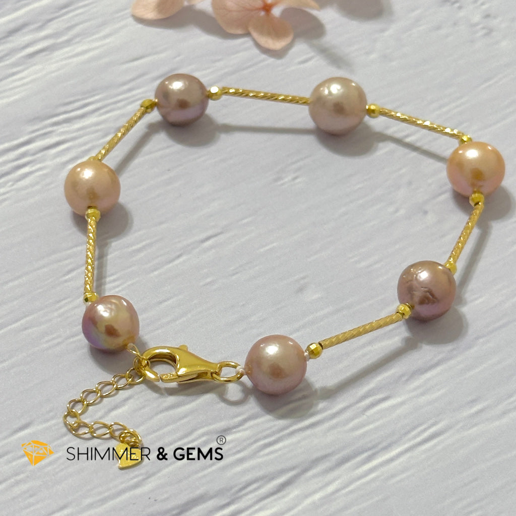 Freshwater Pearl 9-10mm Baroque Mixed Colour 925 Silver Gold Bracelet (adjustable) AAGrade