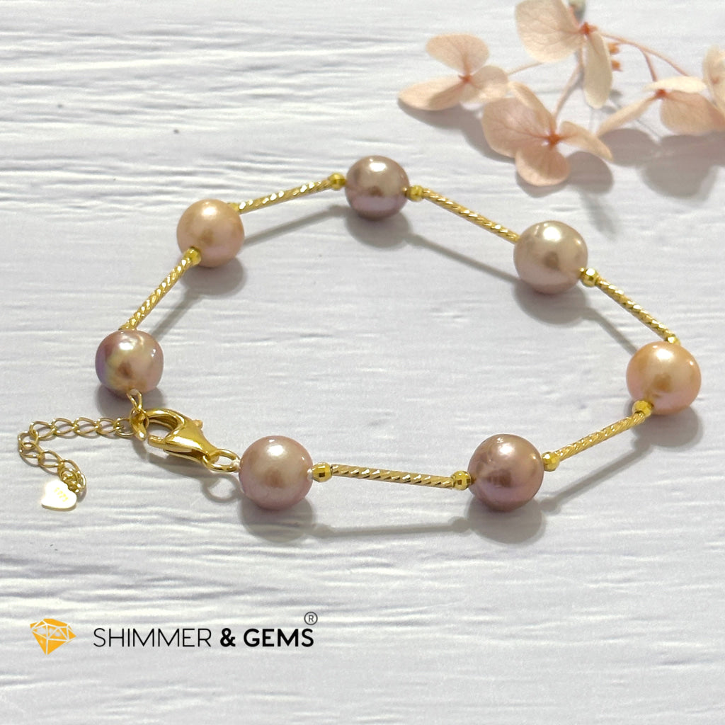 Freshwater Pearl 9-10mm Baroque Mixed Colour 925 Silver Gold Bracelet (adjustable) AAGrade