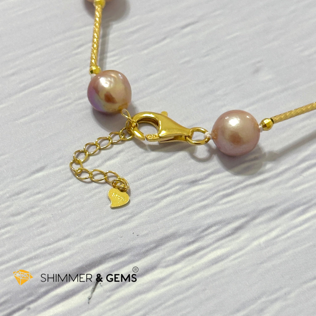 Freshwater Pearl 9-10mm Baroque Mixed Colour 925 Silver Gold Bracelet (adjustable) AAGrade