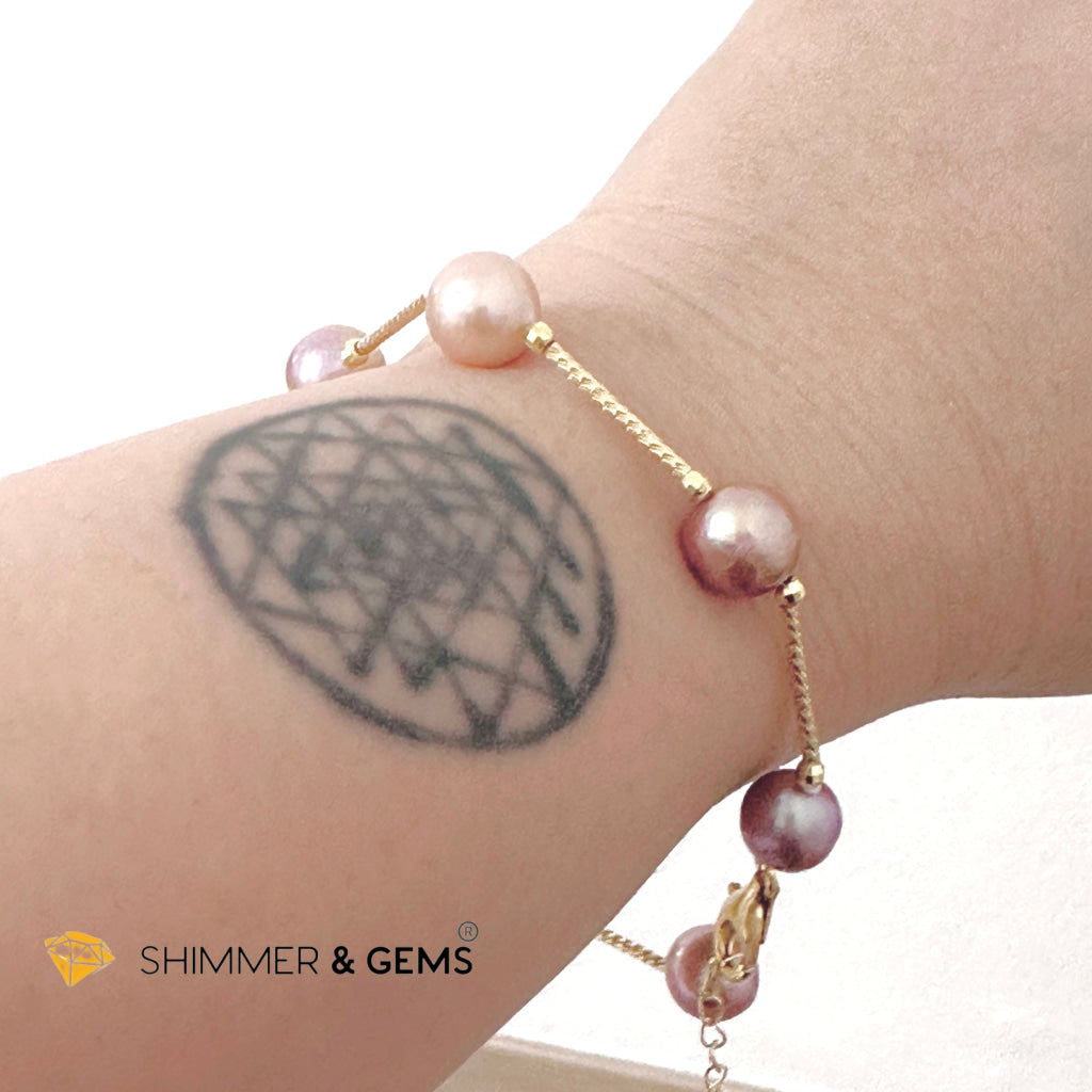 Freshwater Pearl 9-10mm Baroque Mixed Colour 925 Silver Gold Bracelet (adjustable) AAGrade