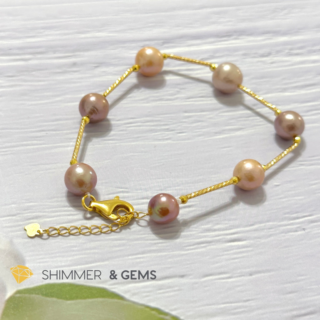 Freshwater Pearl 9-10mm Baroque Mixed Colour 925 Silver Gold Bracelet (adjustable) AAGrade
