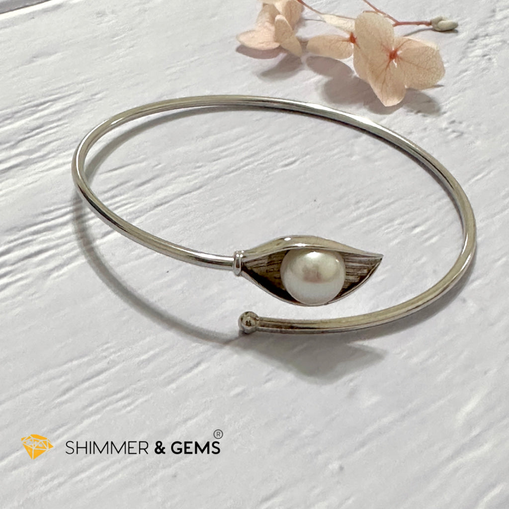 Freshwater Pearl 9mm Round 925 Silver Bangle