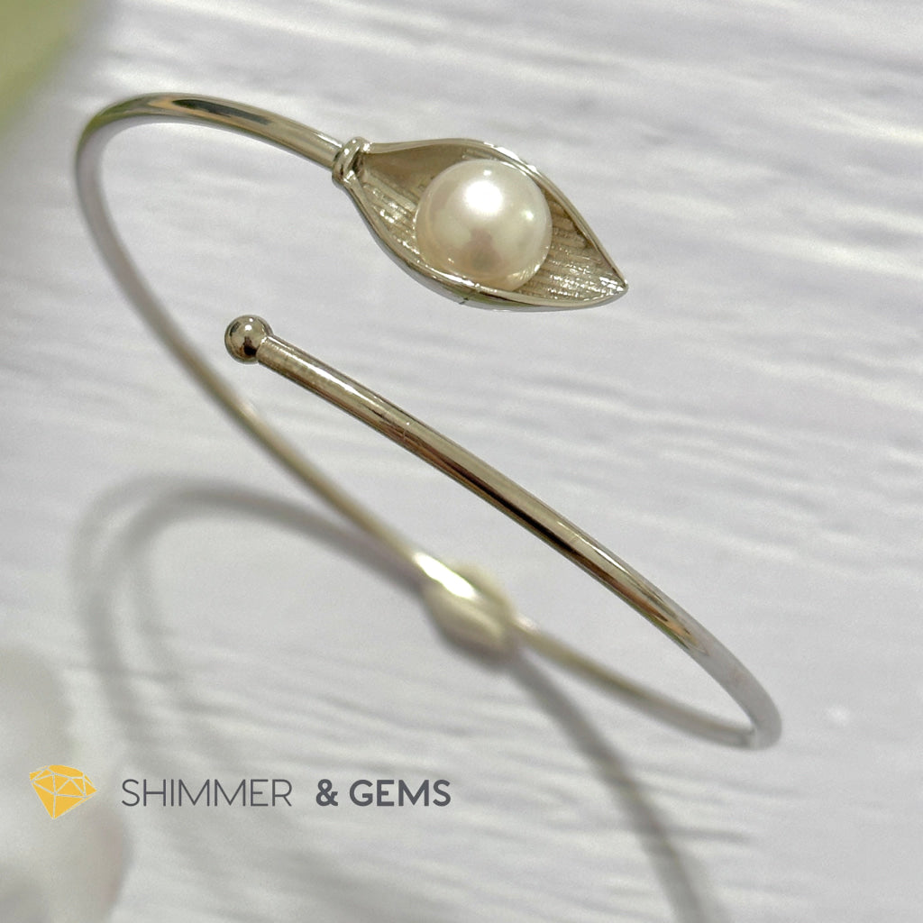 Freshwater Pearl 9mm Round 925 Silver Bangle