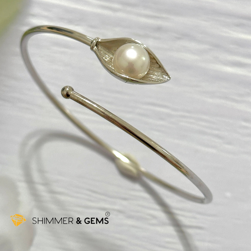 Freshwater Pearl 9mm Round 925 Silver Bangle