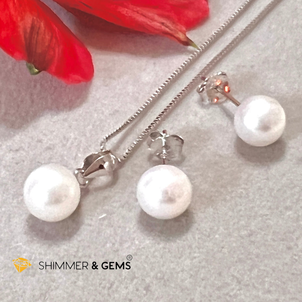 Freshwater Pearl Stud Earrings & Pendant With 925 Silver Chain Set