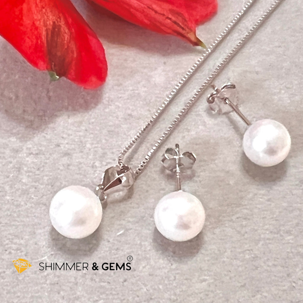 Freshwater Pearl Stud Earrings & Pendant With 925 Silver Chain Set