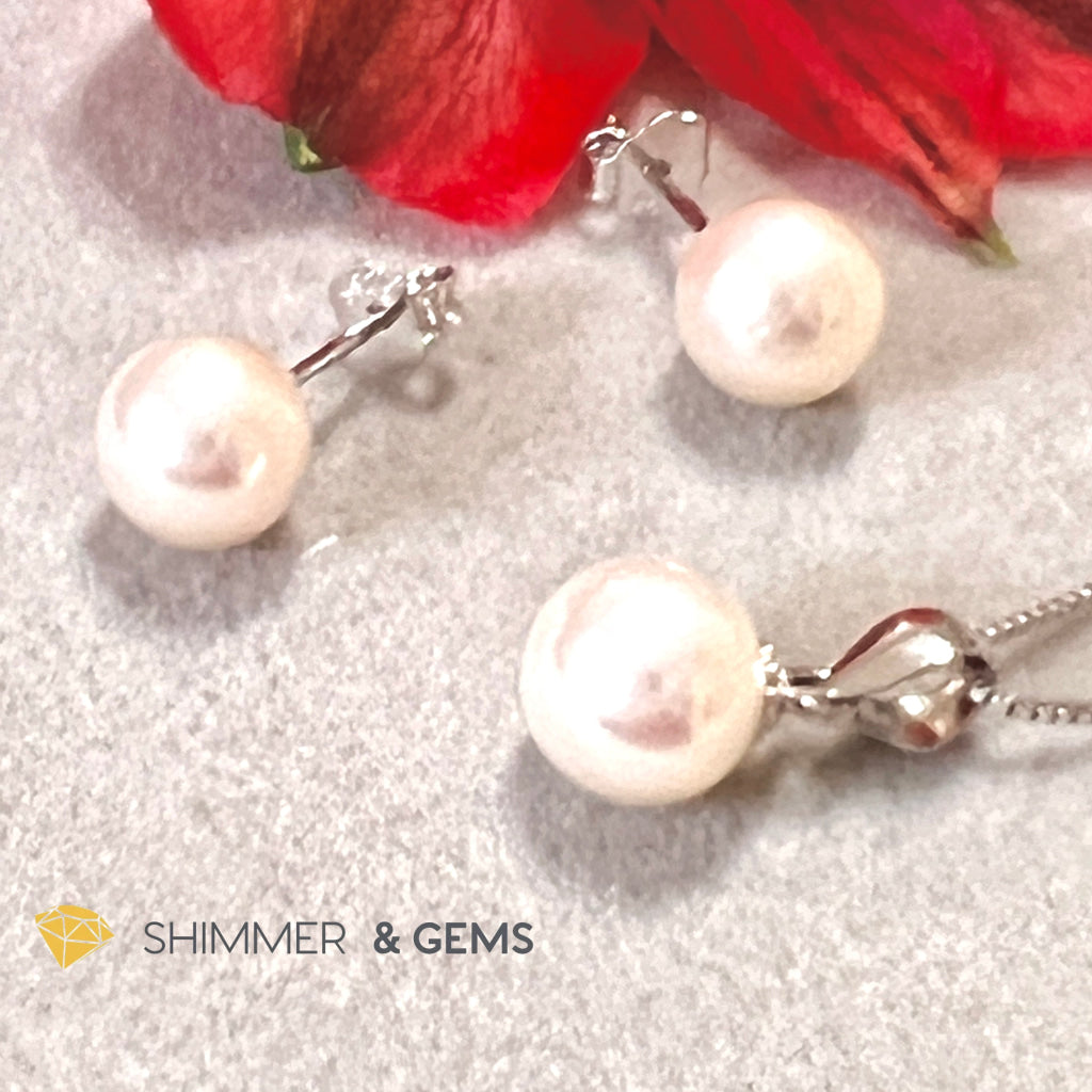 Freshwater Pearl Stud Earrings & Pendant With 925 Silver Chain Set
