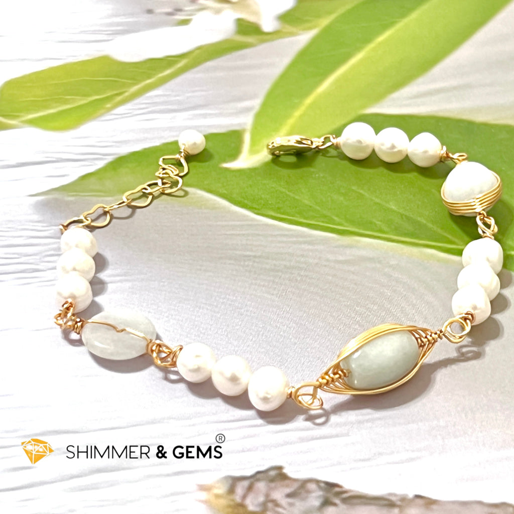 Freshwater Pearls With Jade 925 Silver Gold Plating Bracelet Bracelets