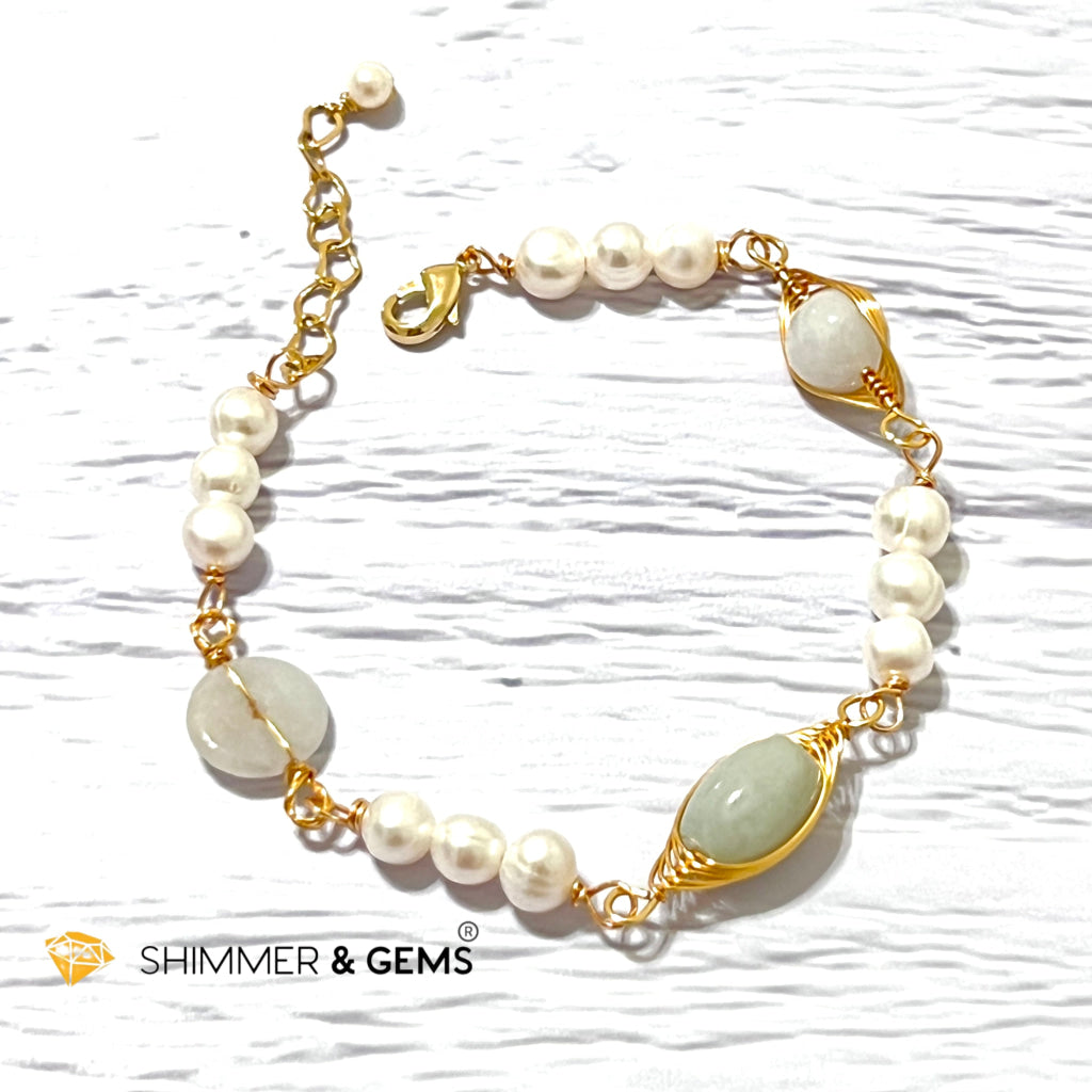Freshwater Pearls With Jade 925 Silver Gold Plating Bracelet Bracelets