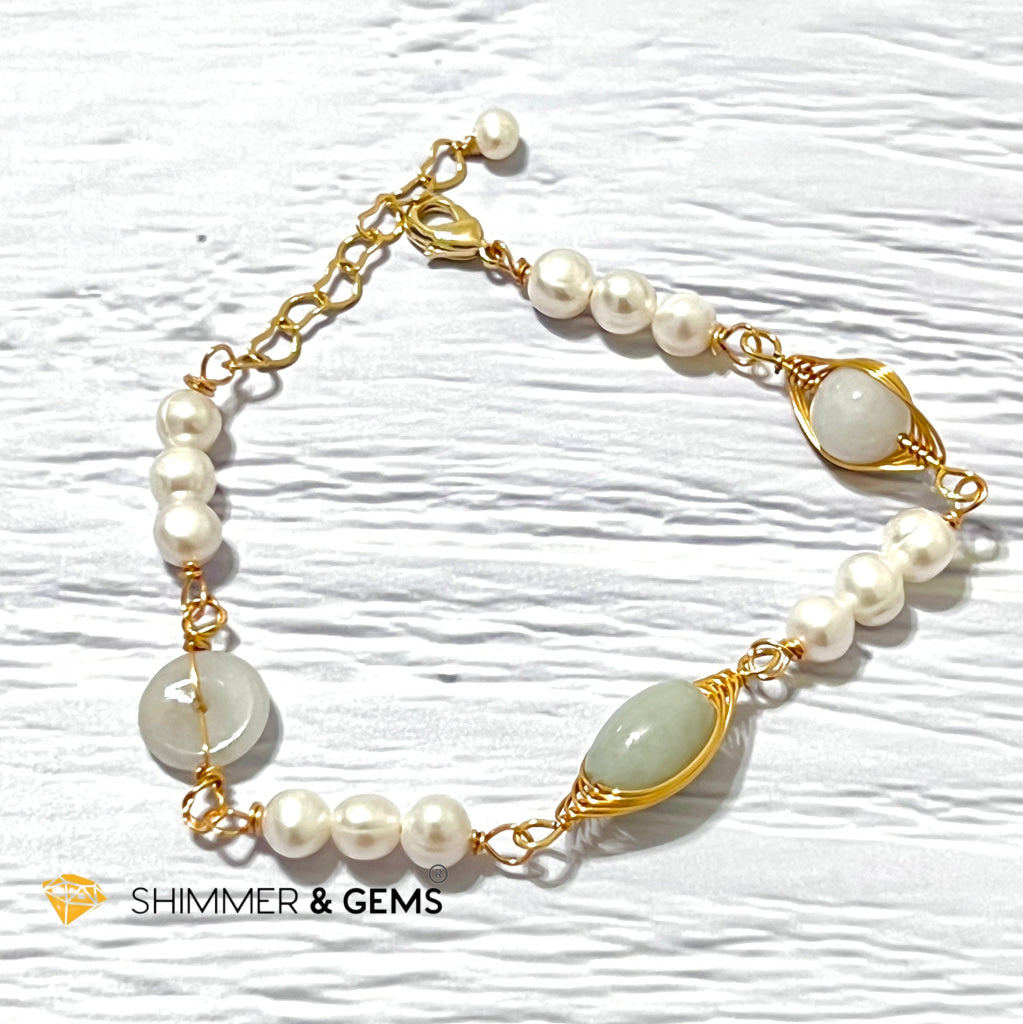Freshwater Pearls With Jade 925 Silver Gold Plating Bracelet Bracelets