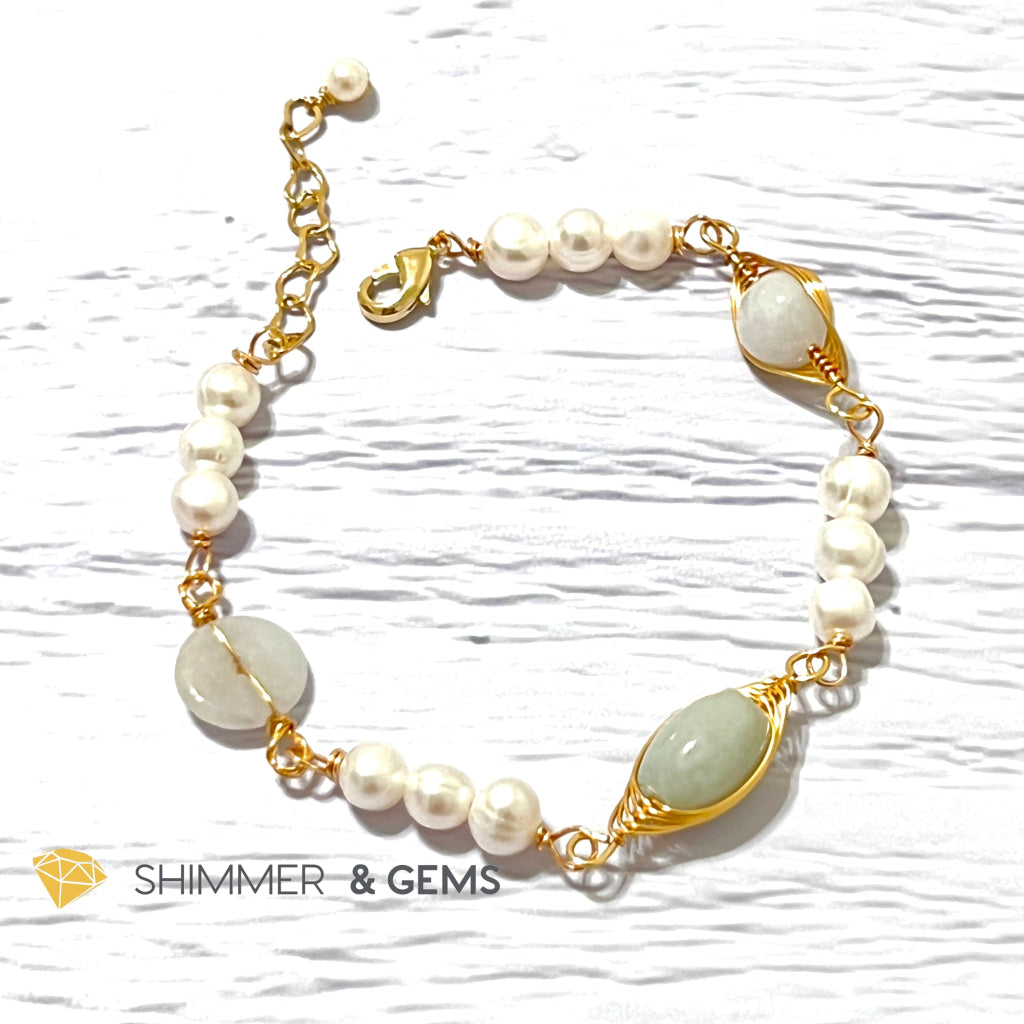 Freshwater Pearls With Jade 925 Silver Gold Plating Bracelet Bracelets