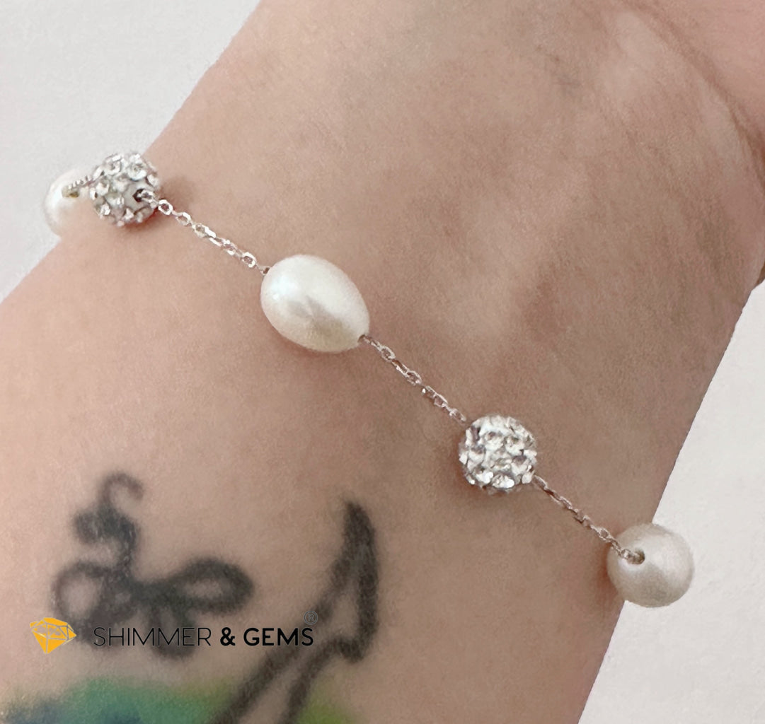 Freshwater Rice Pearl 7mm 925 Silver Bracelet