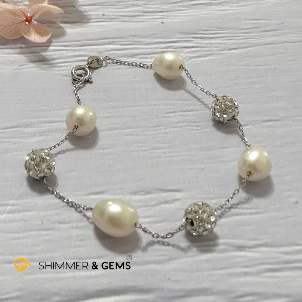 Freshwater Rice Pearl 7mm 925 Silver Bracelet