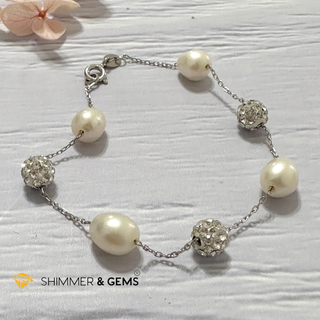Freshwater Rice Pearl 7mm 925 Silver Bracelet