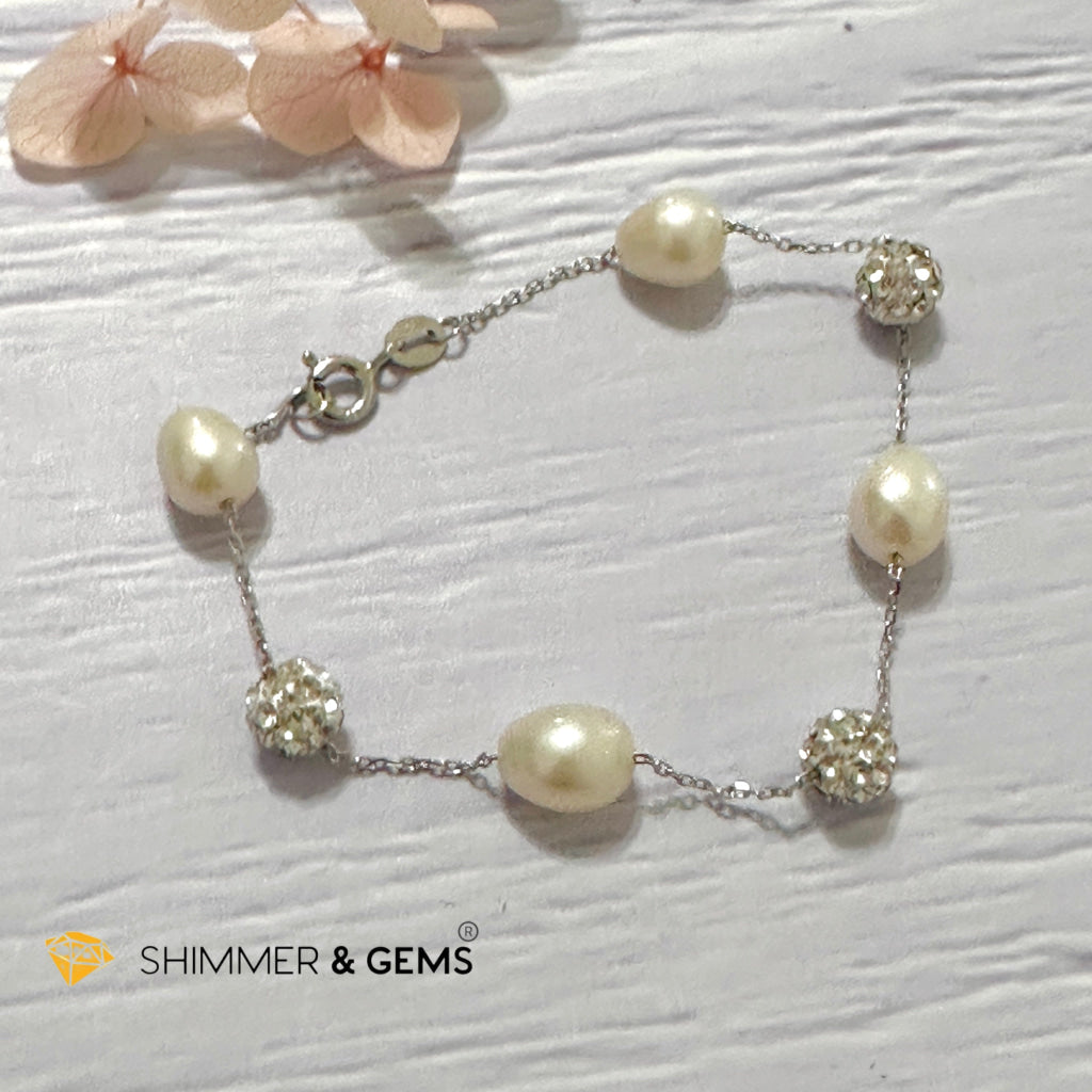 Freshwater Rice Pearl 7mm 925 Silver Bracelet