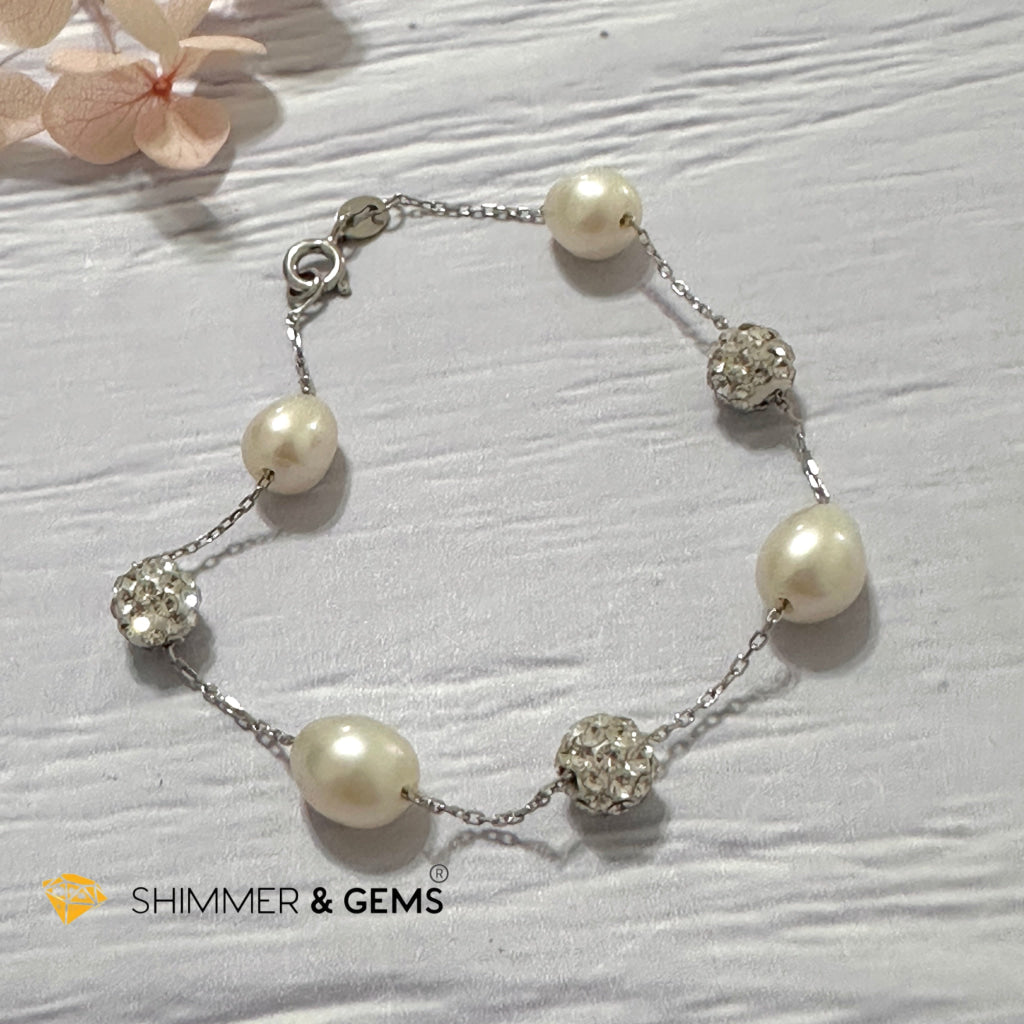 Freshwater Rice Pearl 7mm 925 Silver Bracelet