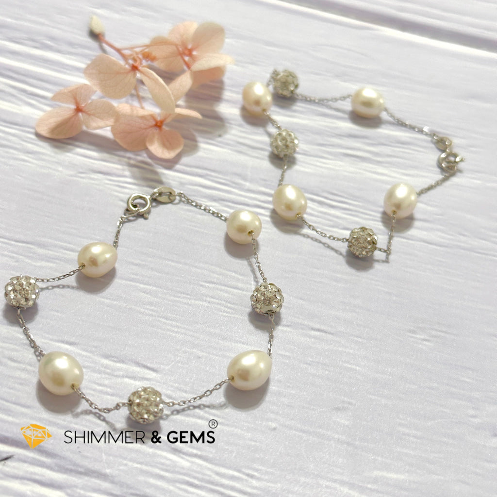 Freshwater Rice Pearl 7mm 925 Silver Bracelet
