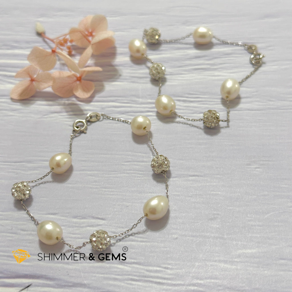 Freshwater Rice Pearl 7mm 925 Silver Bracelet