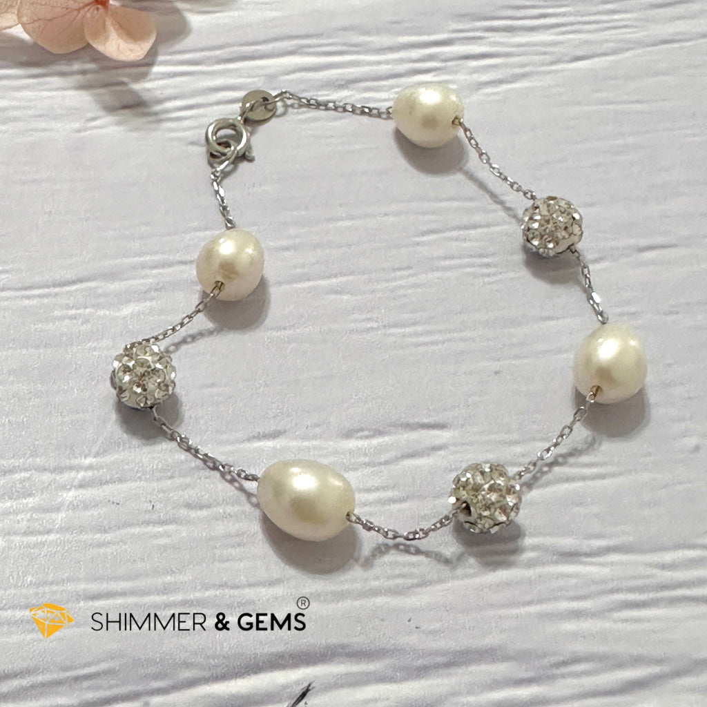 Freshwater Rice Pearl 7mm 925 Silver Bracelet