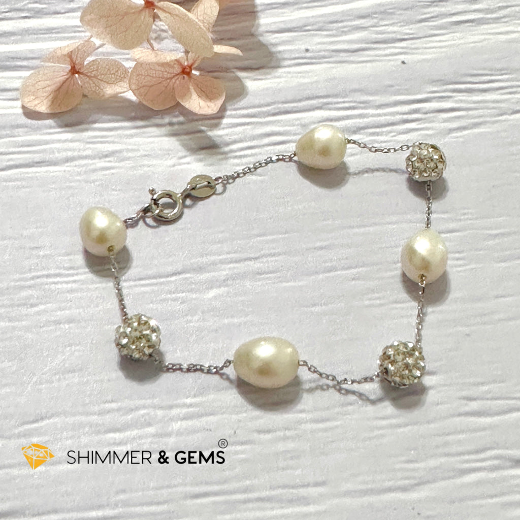 Freshwater Rice Pearl 7mm 925 Silver Bracelet