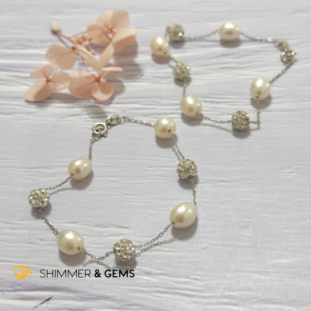 Freshwater Rice Pearl 7mm 925 Silver Bracelet
