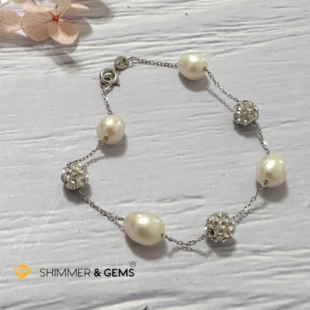 Freshwater Rice Pearl 7mm 925 Silver Bracelet