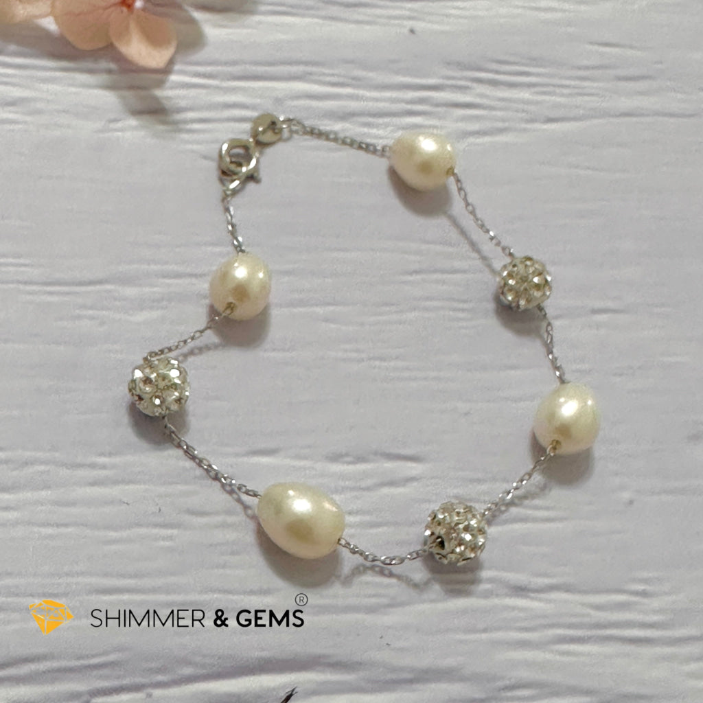 Freshwater Rice Pearl 7mm 925 Silver Bracelet