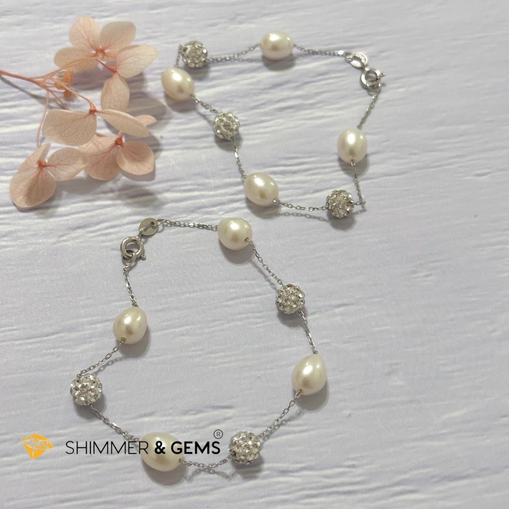 Freshwater Rice Pearl 7mm 925 Silver Bracelet