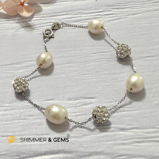 Freshwater Rice Pearl 7mm 925 Silver Bracelet