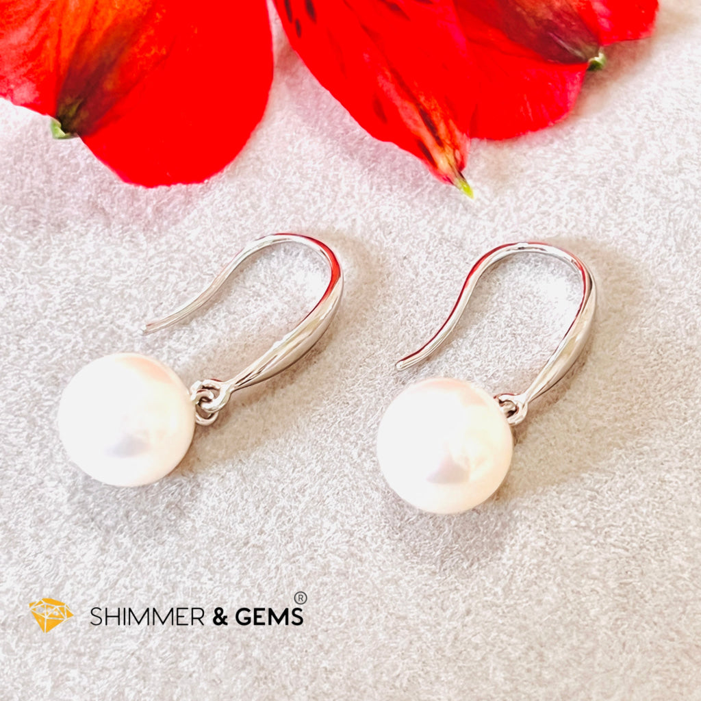 White Pearl 8-8.5Mm 925 Silver Hook Earrings (Aaa Grade)