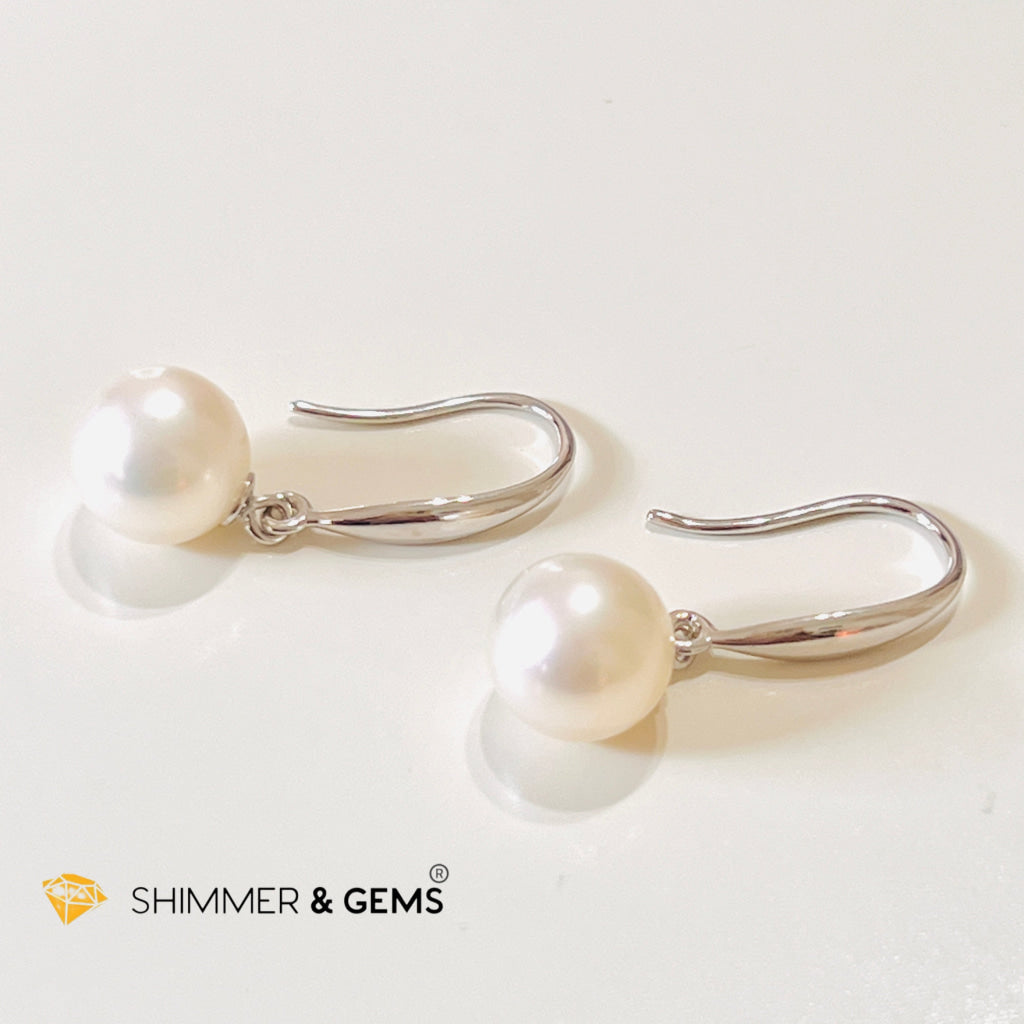 White Pearl 8-8.5Mm 925 Silver Hook Earrings (Aaa Grade)